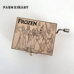 Frozen Music Box,LET IT GO,Japanese Anime Theme music Chest Wooden Engraved Handmade Vintage Gift