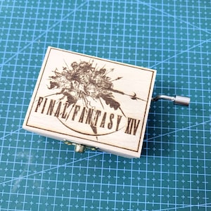Caja de música de madera con melodía de manivela, temática de cristal, de Final Fantasy XIV FF14 FF Prelude, regalo personalizado y grabado.