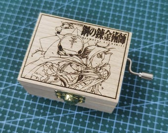 Fullmetal Alchemist Music Box,Ready Steady Go,Japanese Anime Theme music Chest Wooden Engraved Handmade Vintage Gift