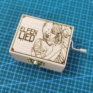 Caja de música de madera grabada, hecha a mano, con tema de apertura de Elfen Lied, temática de anime japonés, Lilium, regalo vintage