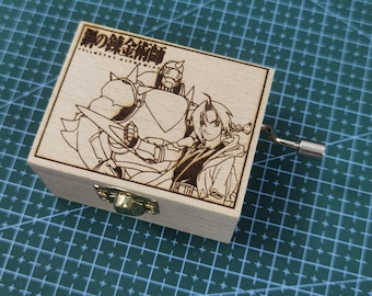 Fullmetal Alchemist Music Box,Again,Japanese Anime Theme music Chest Wooden Engraved Handmade Vintage Gift