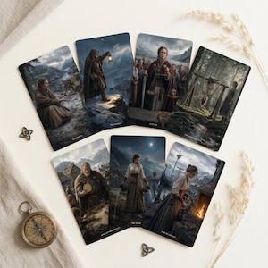 Viking Tarot Deck, 78 Norse Mythology Cards with Guidebook & Velvet Pouch, Mystic Nomad Tarot