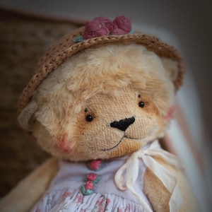 Summer teddy bear Girl bear OOAK teddy Authors bear Collectible teddy Picnic toy Fluffy toy Animal toy Gift for her Natural toy Handmade