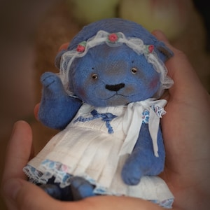 OOAK Artist Teddy Bear: Collectible Violet Bear with Silk Dress
