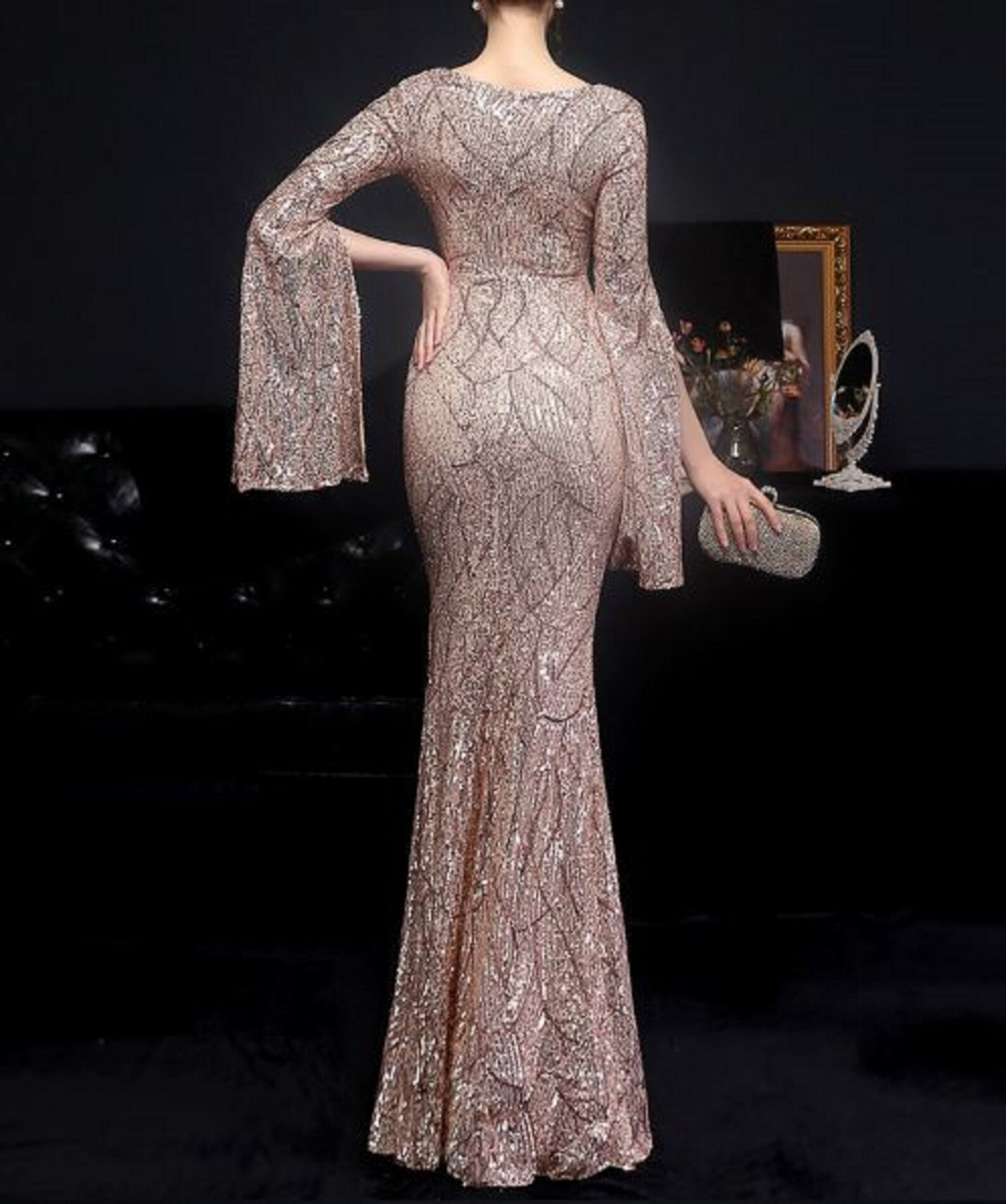 Party Dress Black Gown Maxi Dress Sequin Dress Red Carpet Dress Gold Dress