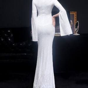 Women Gold Sequin Evening Dress Elegant Short Sleeve Beaded Party Bodycon Maxi Dress