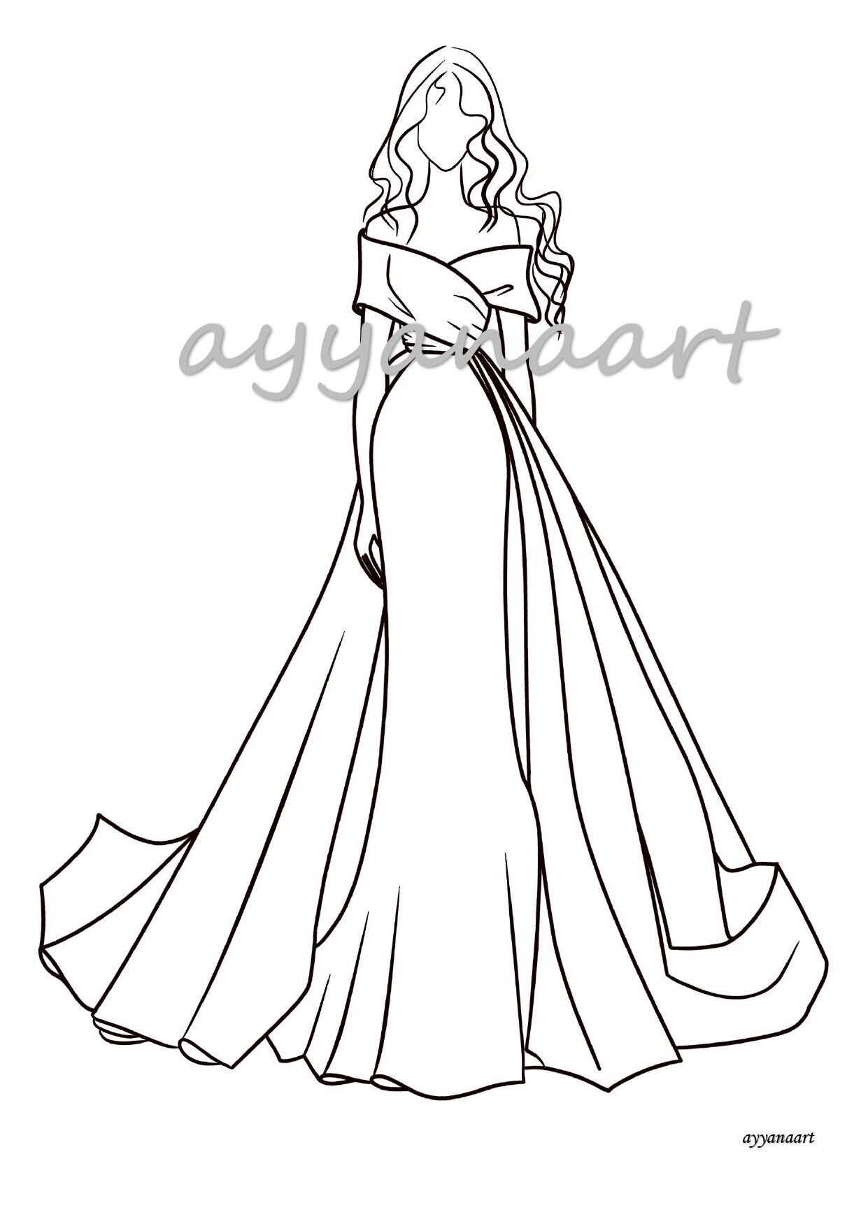 Coloring Pages, Coloring Book for Adults, Fashion Illustration Evening