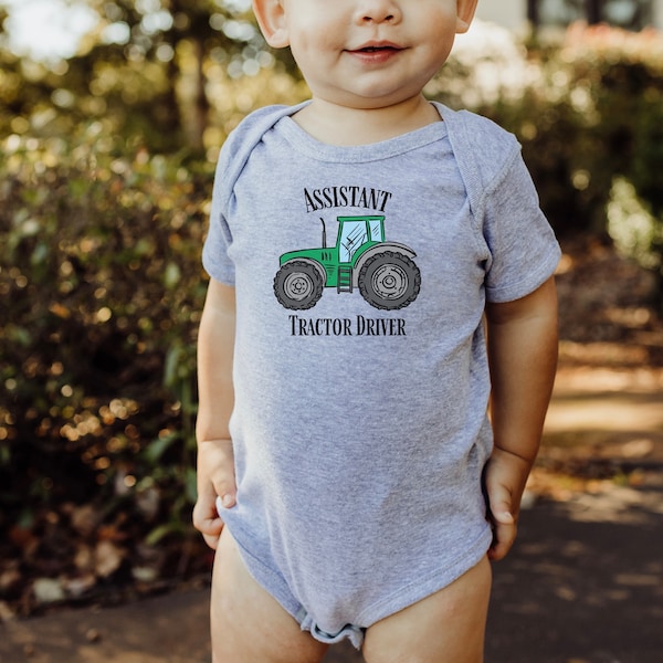 Assistant Tractor Driver Baby Bodysuit- Green Tractor