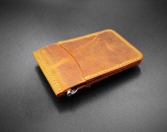 Leather Wallet With Money Clip, Handmade