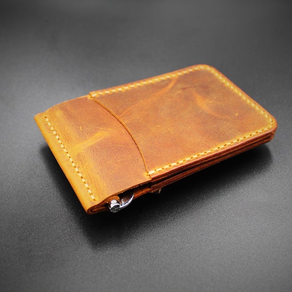 Leather Wallet With Money Clip, Handmade