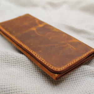 Cartera larga de piel, cartera de piel natural, Cartera larga plegable