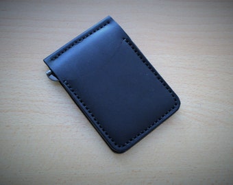 Black Leather Wallet With Money Clip, Handmade