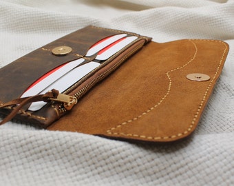 Vintage Style Leather Wallet, Phone Wallet for Women