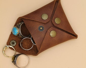 small jewelry pouch, Handmade leather coin pouch, Mother's Day gift