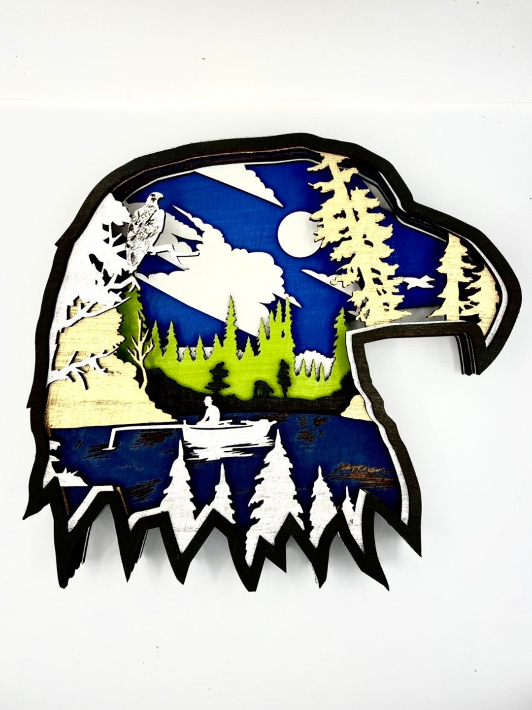 3D Wooden Eagle Decoration, Wooden Bird Bald Eagle Decor Craft, Wooden