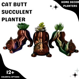 Cat Butt Succulent Planter with Drain Hole, Funny 3D Printed Modern Planter Cute Vibrate Artificial Succulent Pots, kitty cat Flower Pot