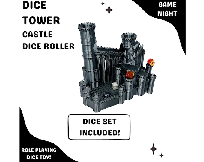 Castle Tower Dice Tower | Bridge To Tray | Tabletop Roleplaying | Dice Roller | Desk Fidget Toy | Game Night Dice Tray DND Dice Set Included