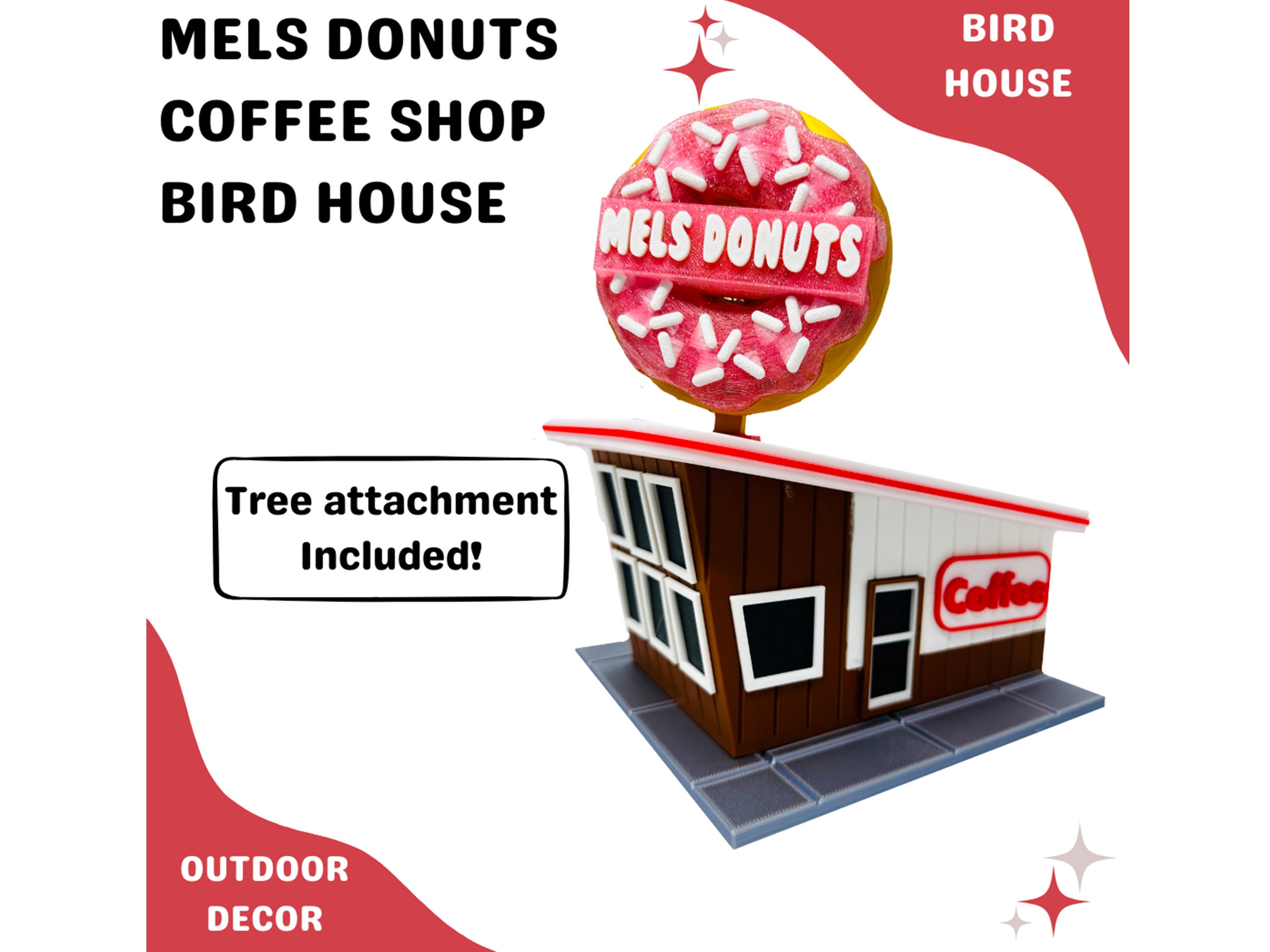 Mels Donuts & Coffee Shop Bird House, Restaurant Birdhouse, Handcrafted