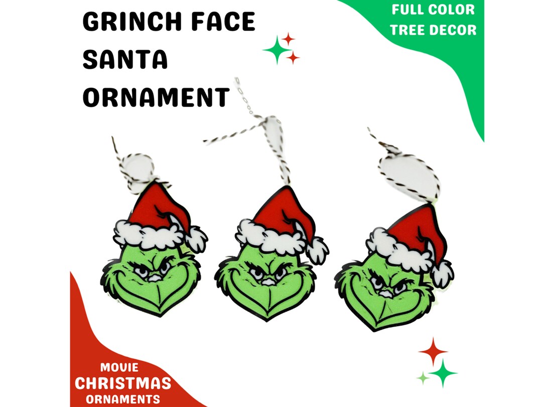 Grinch Face Santa Ornament Full Color Christmas Ornaments Christmas ...