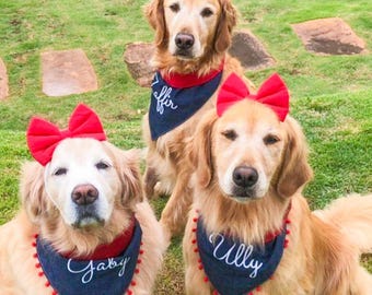 Pañuelo de mezclilla bordado para perro, bufanda personalizada con cierre a presión