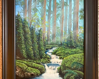 Forest waterfall landscape oil painting