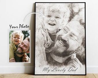 Sepia dad gift, personalized sepia portrait photo, Personalized dad gift, Sepia dad photo drawing, Father's Day gift idea