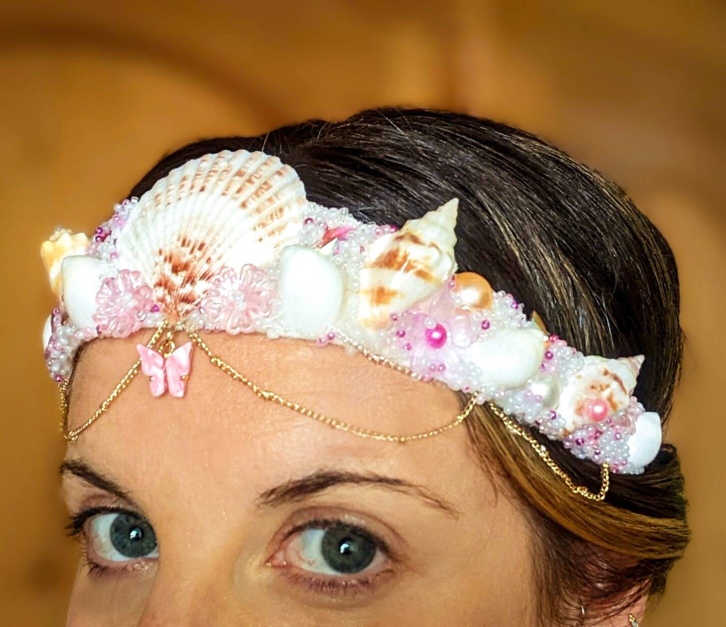 Pink White Cream Kids Childs Mermaid Crown Hair Band Headband Sea Shell Crystal Dangling Diamond Also In Adults UK Dress Up Cosplay Accessories Hair Accessories Headbands & Turbans 