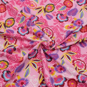 Cotton jersey retro floral pattern pink colorful jersey fabric children's fabrics from 0.50 cm / 0.5 meter