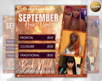 Editable September Fall Flyer, Hair Deals Available, Appointment Flyer, Canva Template, Beauty, Nails, Social Media Flyer, Book Now Flyer