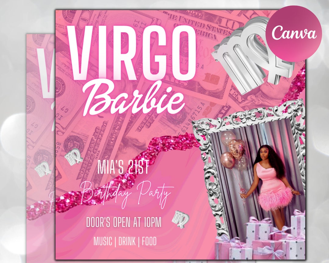 Editable Virgo Birthday Flyer, Birthday Template, Birthday Girl, Pink