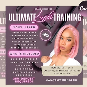 Lash Class Flyer Set | Course Flyer | Lash Training Course | Book Now Training | Lash Extension Flyer | Beauty Class Flyer | Edit In Canva