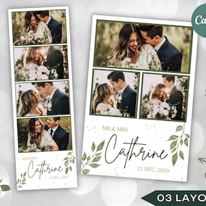 Wedding Photobooth template 2x6 4x6 6x4 With Green Tiny Leaves Wedding Photo Booth Template With 3 Sizes, Wedding Photo Booth Canva Template