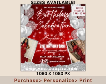 Volante de cumpleaños, invitación para cumpleañera, volante de feliz cumpleaños, invitación para fiesta de cumpleaños, volante de cumpleaños para niña, invitación para fiesta de cumpleaños