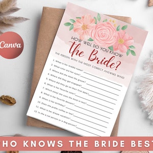 Who Knows The Bride The Most Game, How Well Do You Know The Bride, Questions About The Bride Bridal Shower Game , Bachelorette Party Game
