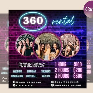 360 Photo Booth Verleih Flyer | DIY Event Fotografie Verleih Party Feier Photobooth Social Media Instagram Bearbeitbare Canva Vorlage