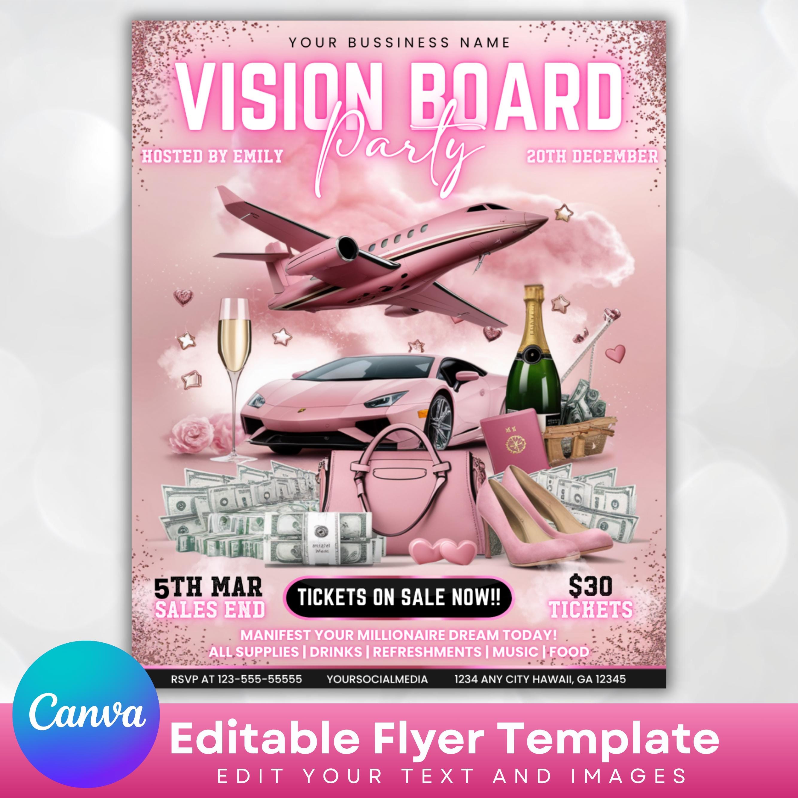 Vision Board Flyer, Vision Board Party Flyer, Manifesting Event Flyer