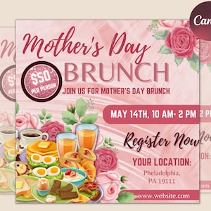 Mother&#39;s Day Brunch, Mother&#39;s day dinner Flyer, Mommy Brunch Flyer, Mothers day Flyer , Editable Printable Template , Instant Download