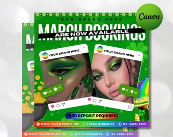 March Booking Flyer, St.Patricks Day March Flyer, March Books, Book Now Flyer, March Madness Flyer, Lashes, Nails, Hair Braid Specials