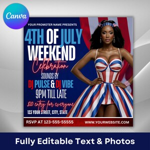 4th of July Flyer, 4th of July Party Flyer, Independence Day Flyer, DIY Flyer Template, Social Media Post, Canva Flyer, Instant Download