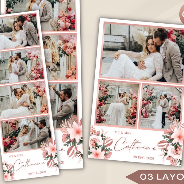 Wedding Photobooth template 2x6 4x6 6x4 With Rose Gold Theme Wedding Photo Booth Template With 3 Sizes, Wedding Photo Booth Canva Template