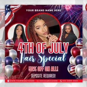 4th of July Flyer, 4th of July Hair Deals Flyer, Independence Day Flyer, DIY Flyer Template, Social Media Post, Canva Flyer,Instant Download