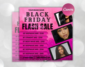 Black Friday Flyer,Black And Pink Friday Sale Flyer,Black Friday Special Sale For November Hair,Nails,Lashes,Braids,boutique, Canva Editable