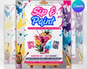 Sip And Paint Flyer, Paint Party Flyer, DIY Flyer Template Design, Premade Business Event Flyer, Sip and Shop Flyer, Canva Template,Editable