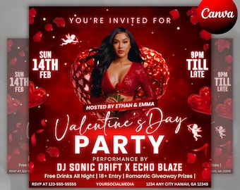 Valentines Day Party Flyer, Valentines Day Flyer, Valentines Flyer, Valentines Invite, Valentine's Nightclub Flyer, Valentines Party Invite