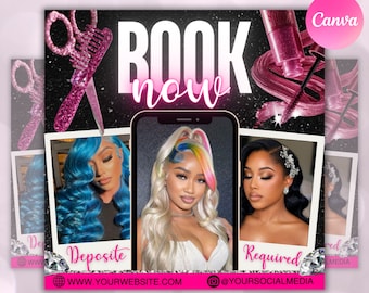 Braids Special Flyer, DIY Hair Salon Flyer, Hairstylist Appointments Available Book Now Flyer, Beauty Social Media Editable Canva Template