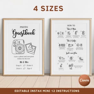 Instax Mini 12 Instructions Sign for Polaroid Guestbook - How to Load New Film, Minimalist Photo Guestbook Sign