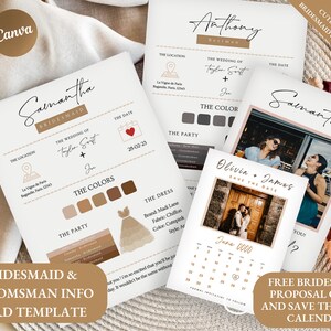 Bridesmaid info card template editable with Canva, Bridesmaid Groomsman Template, Customizable bridal party info, Bridesmaid Proposal Card