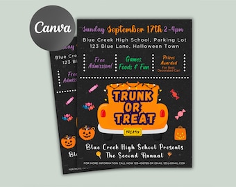 EDITABLE Trunk or Treat, Halloween Flyer, Trunk or Treat Invitation Printable Halloween Invitation, Community Event, Halloween Party Invite