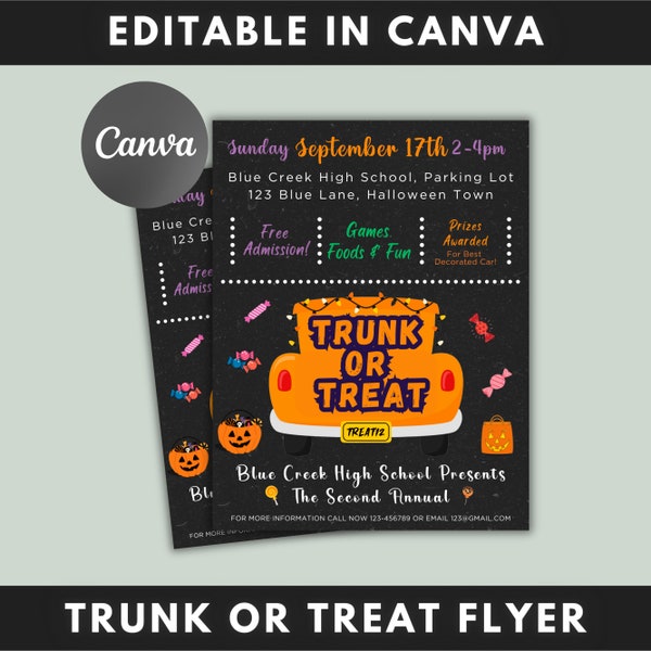 EDITABLE Trunk or Treat, Halloween Flyer, Trunk or Treat Invitation Printable Halloween Invitation, Community Event, Halloween Party Invite