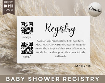 Babyshowerregistratiekaart met QR-codes voor uw online register, afdrukbare QR-code voor cadeauregistratie, handleiding voor het maken van een QR-code inbegrepen